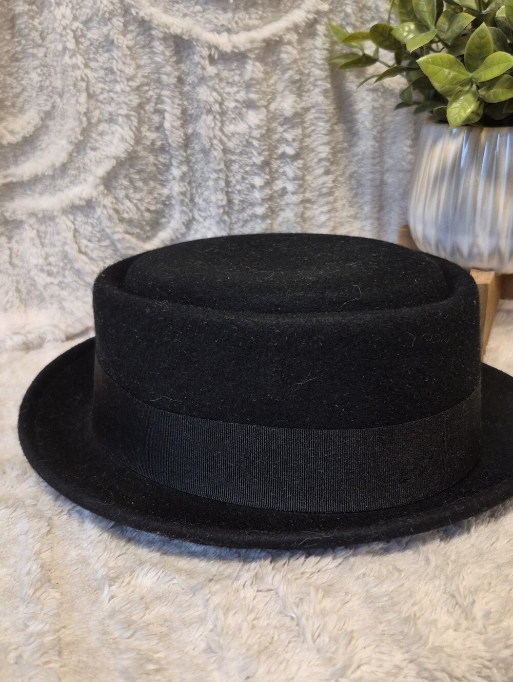 Epoch Porkpie Fedora Hat Black 100% Wool Men's Size L/XL View 5